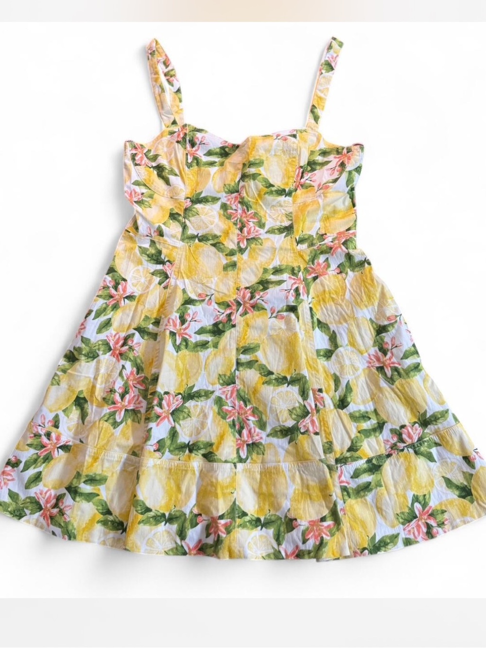 Avec Les Filles Sweatheart Neckline Lemon Sundress with Pink Floral size 12